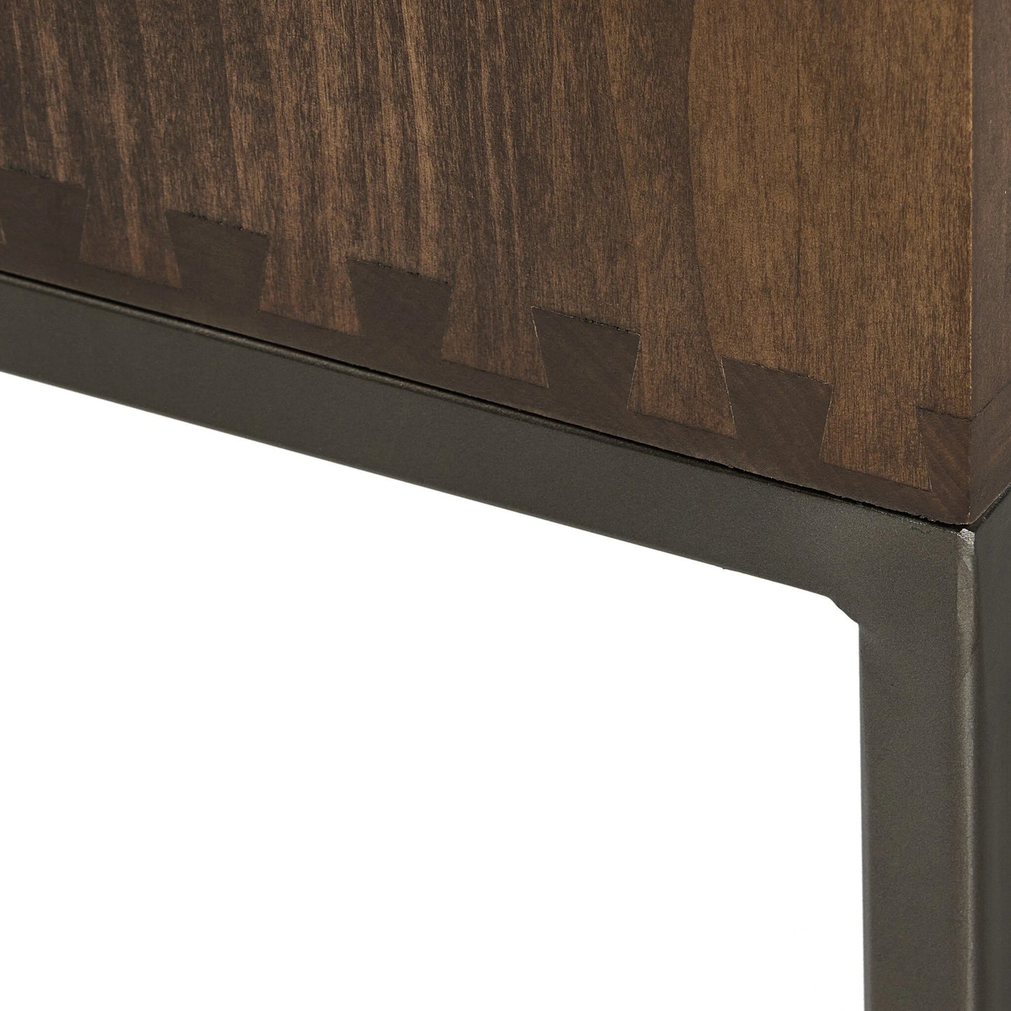 024 SI-2137671 | Closeup | Trey Modular Wide Filing Cabinet by Four Hands. Made from solid poplar, top grain leather, iron in a modern style.