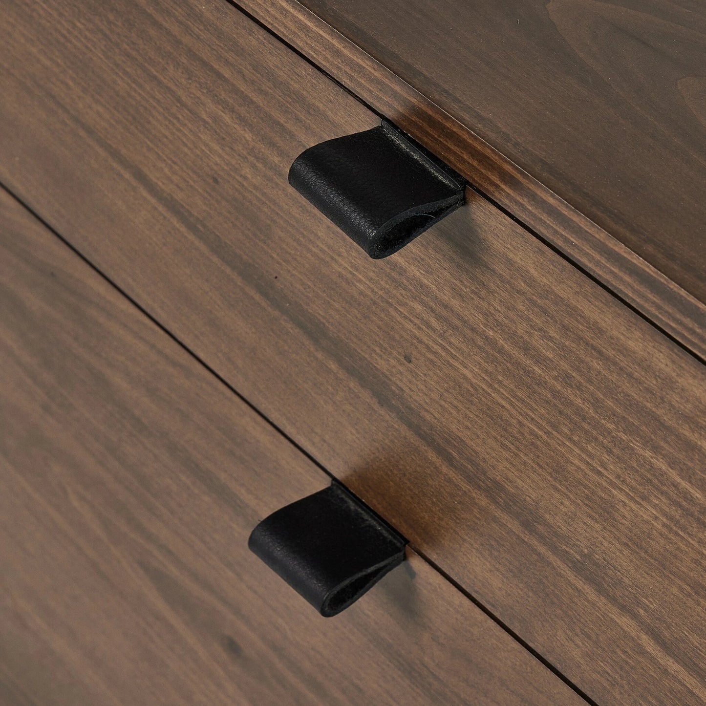 032 SI-2137671 | Closeup | Trey Modular Wide Filing Cabinet by Four Hands. Made from solid poplar, top grain leather, iron in a modern style.