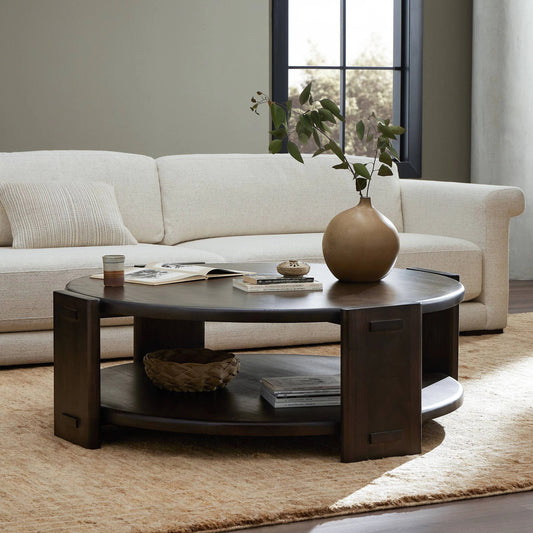 Two Tier Coffee Table by Four Hands in matte brown neem. Made from solid neem wood in a modern style.