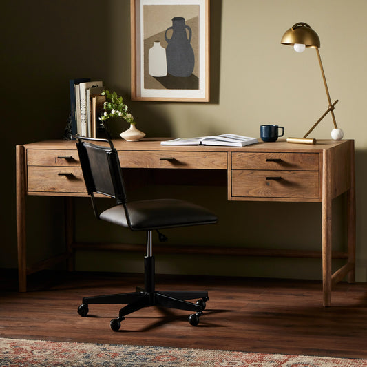Glenview Desk by Four Hands in weathered oak. Made from solid oak, thick oak veneer in a modern style.