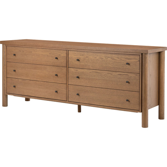 001 SI-2074642 | Primary Silo | Roark 6 Drawer Dresser by Four Hands in amber oak veneer. Made from oak veneer, solid oak in a modern style.