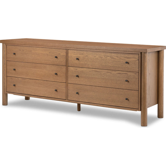 Roark 6 Drawer Dresser by Four Hands in amber oak. Made from oak veneer, solid oak in a modern style.