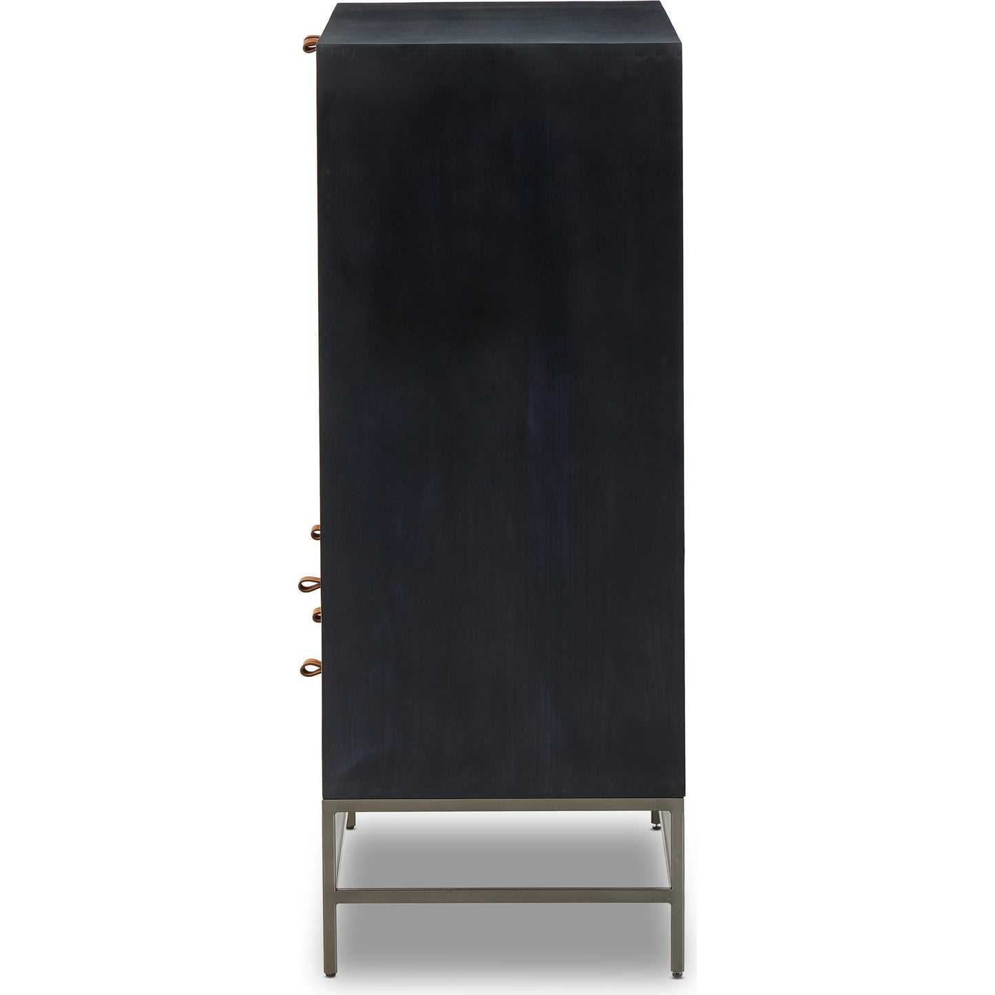 004 SI-2074815 | Additional Silo | Trey Bar Cabinet by Four Hands in black wash poplar, toffee leather. Made from solid poplar, top grain leather in a modern style.