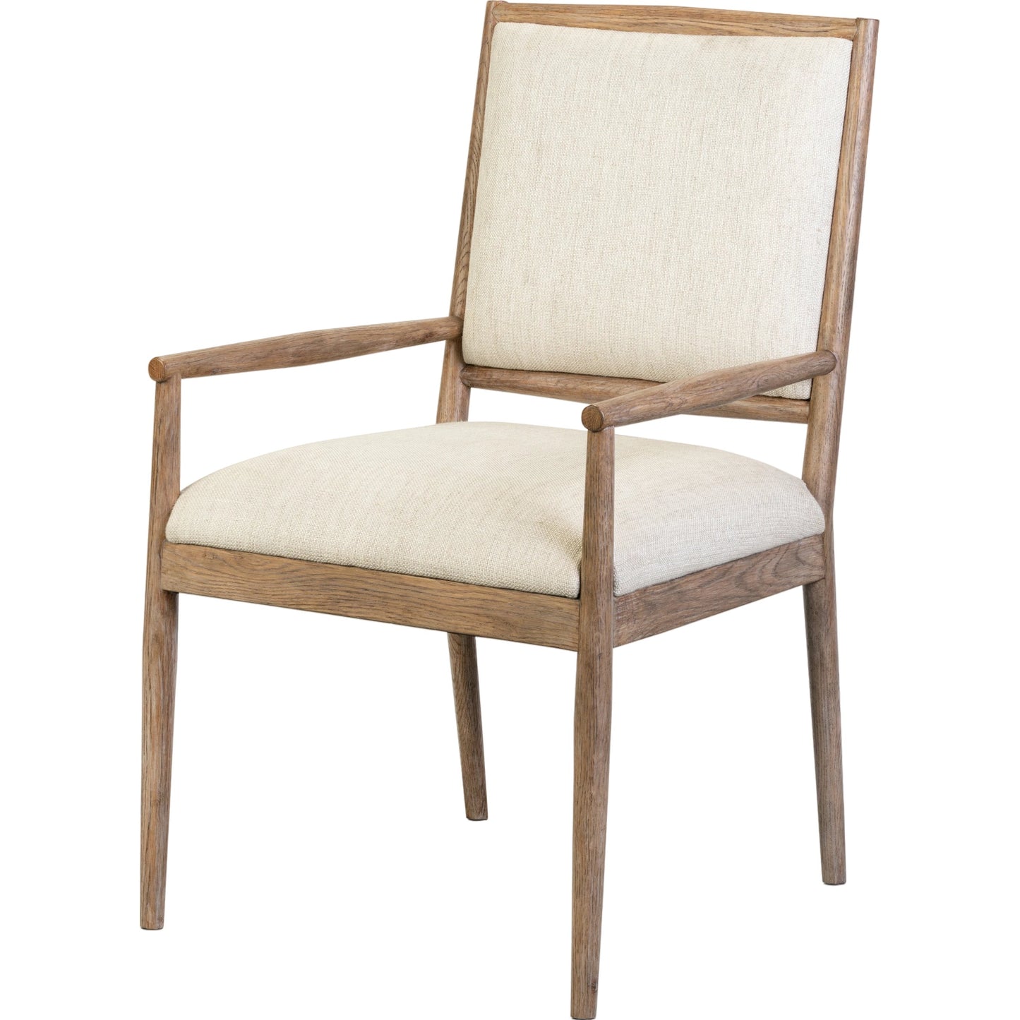 001 SI-2074330 | Primary Silo | Glenview Dining Armchair by Four Hands in essence natural, weathered oak. Made from 49% viscose (rayon), 22% flax, linen, 18% polyester, 11% cotton, solid oak in a modern style.