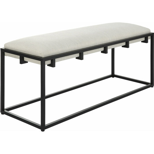 001 SI-1789789 | Primary Silo | Paradox Bench by Uttermost in matte black. Made from iron, mdf, polyester, foam in a transitional style.