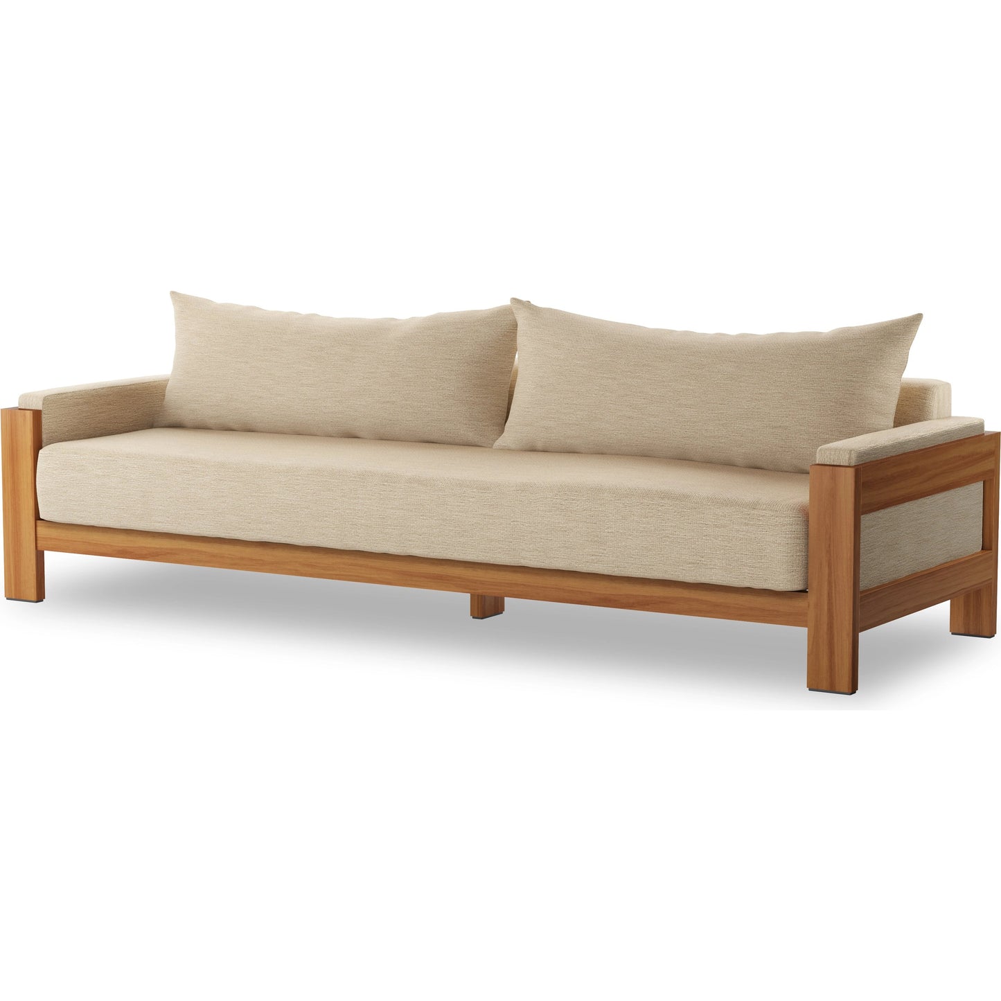 002 SI-2001096 | Additional Silo | Chapman Outdoor Sofa by Four Hands in casa cream, natural teak-fsc. Made from 100% olefin, solid fsc®-certified teak, 59% polyurethane foam, 30% polyester fiber, 11% polyester fiber batting in a modern style.