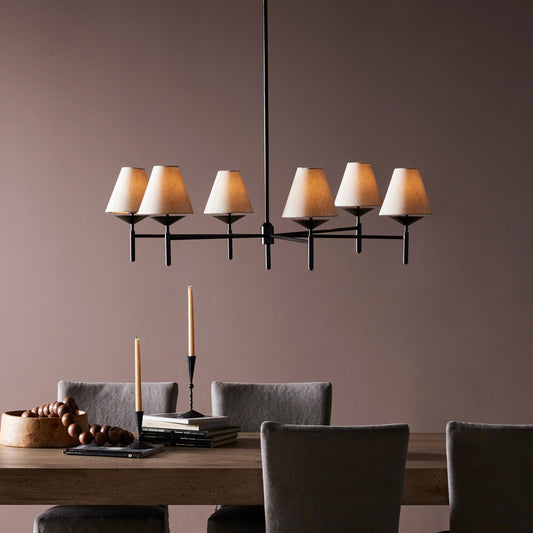 Dodie Chandelier by Four Hands in jet black. Made from iron, 100% cotton in a transitional style.