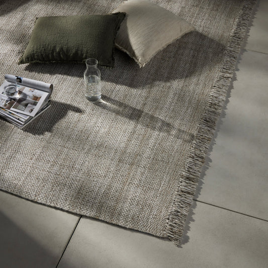 Ruttan Outdoor Rug by Four Hands in cream. Made from 100% polyethylene terephthalate (pet) in a unique style.