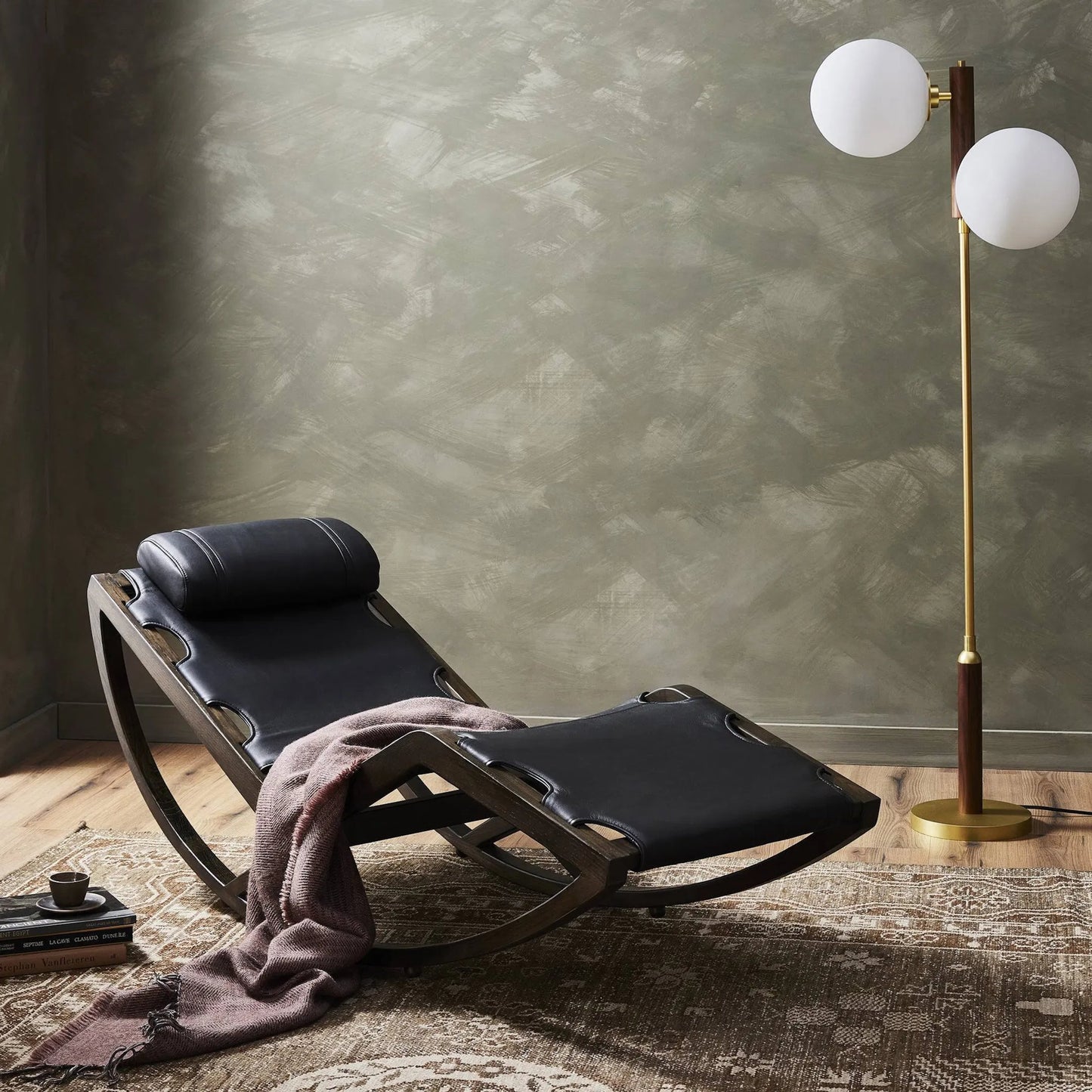014 SI-2001989 | Lifestyle | Tarelton Chaise by Four Hands in carson black. Made from top grain leather, solid nettlewood, 90% polyurethane foam pad, 10% polyester fiber batting in a modern style.