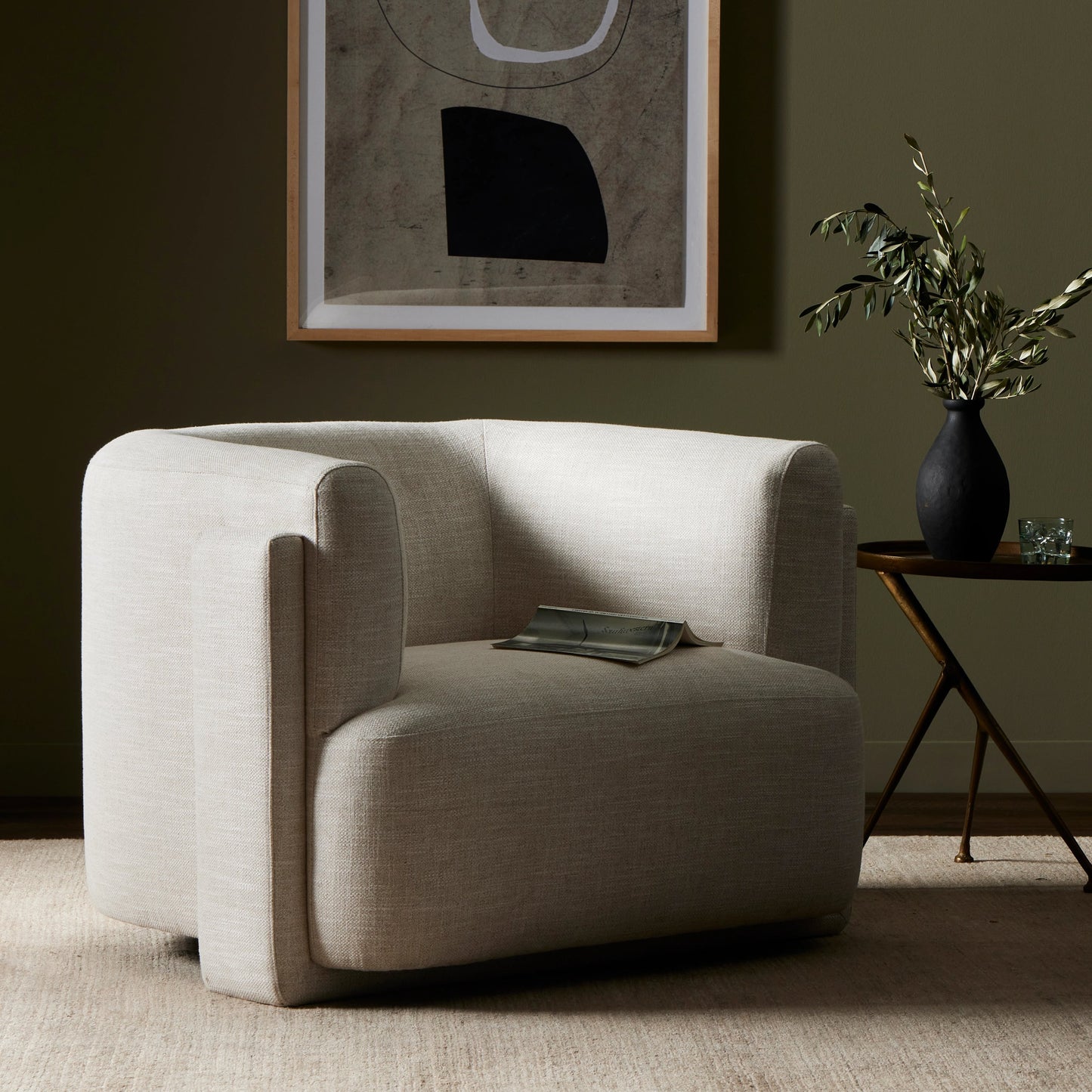 014 SI-2001447 | Lifestyle | Hartley Chair by Four Hands in dover crescent. Made from 71% viscose (rayon), 17% polyester, 12% flax, linen, poplar plywood, 100% polyester in a modern style.