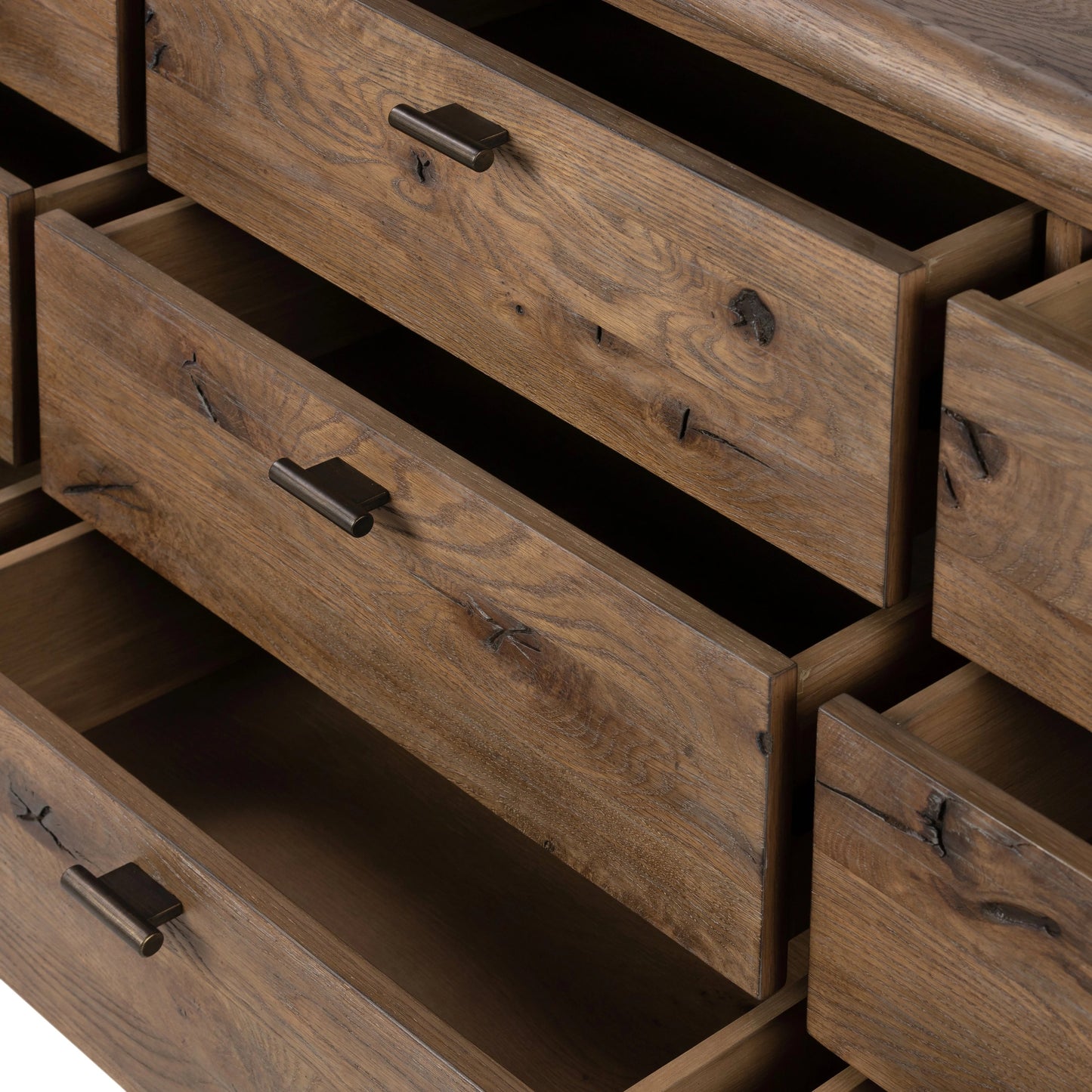 010 SI-2001371 | Additional Silo | Glenview 9 Drawer Dresser by Four Hands in weathered oak. Made from thick oak veneer, solid oak in a modern style.