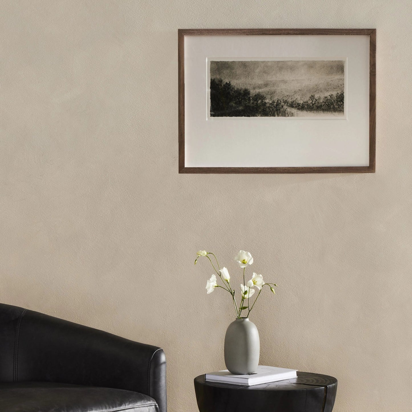 005 SI-1901296 | Closeup | Hill Country Study I by Aileen Fitzgerald by Four Hands. Made from rustic walnut, acrylic glazing in a transitional style.