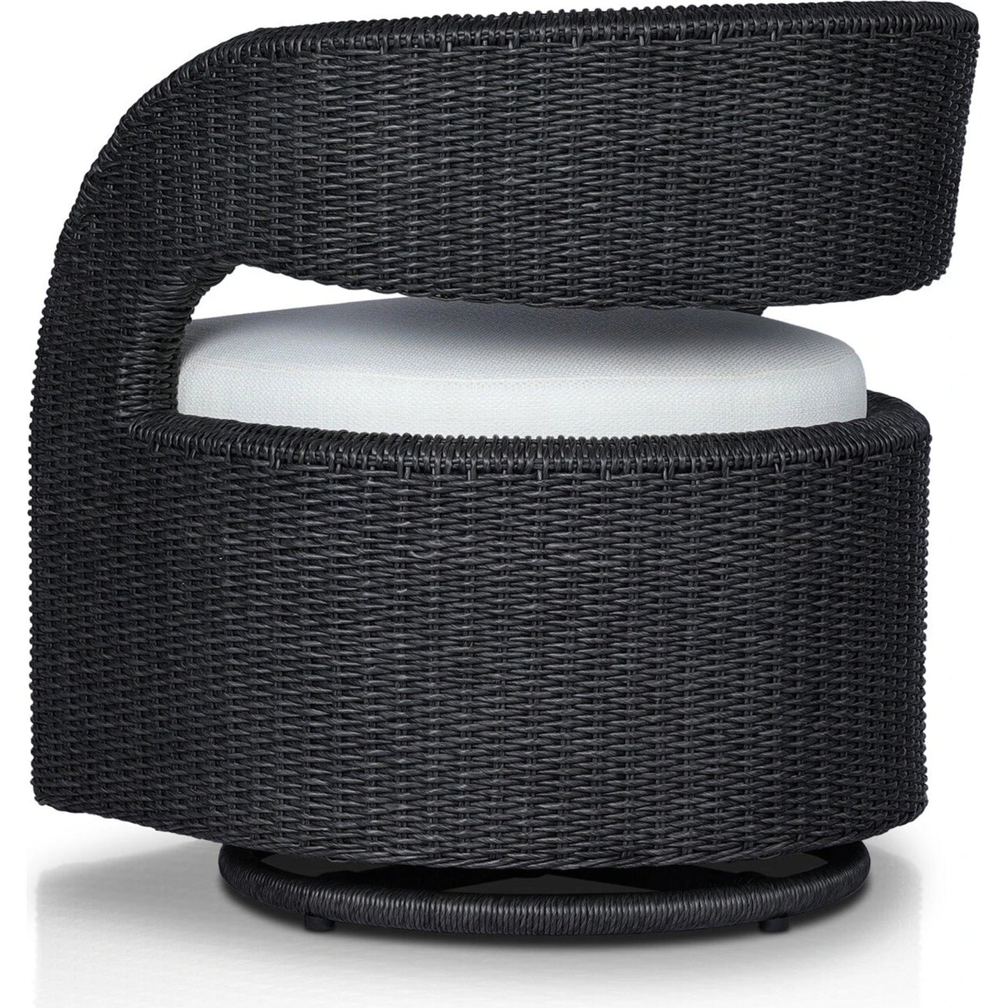 020 SI-2137373 | Closeup | Hawkins Outdoor Swivel Chair by Four Hands. Made from 100% olefin, 100% polyethylene, 91% polyurethane foam pad, 9% polyester fiber batting in a modern style.