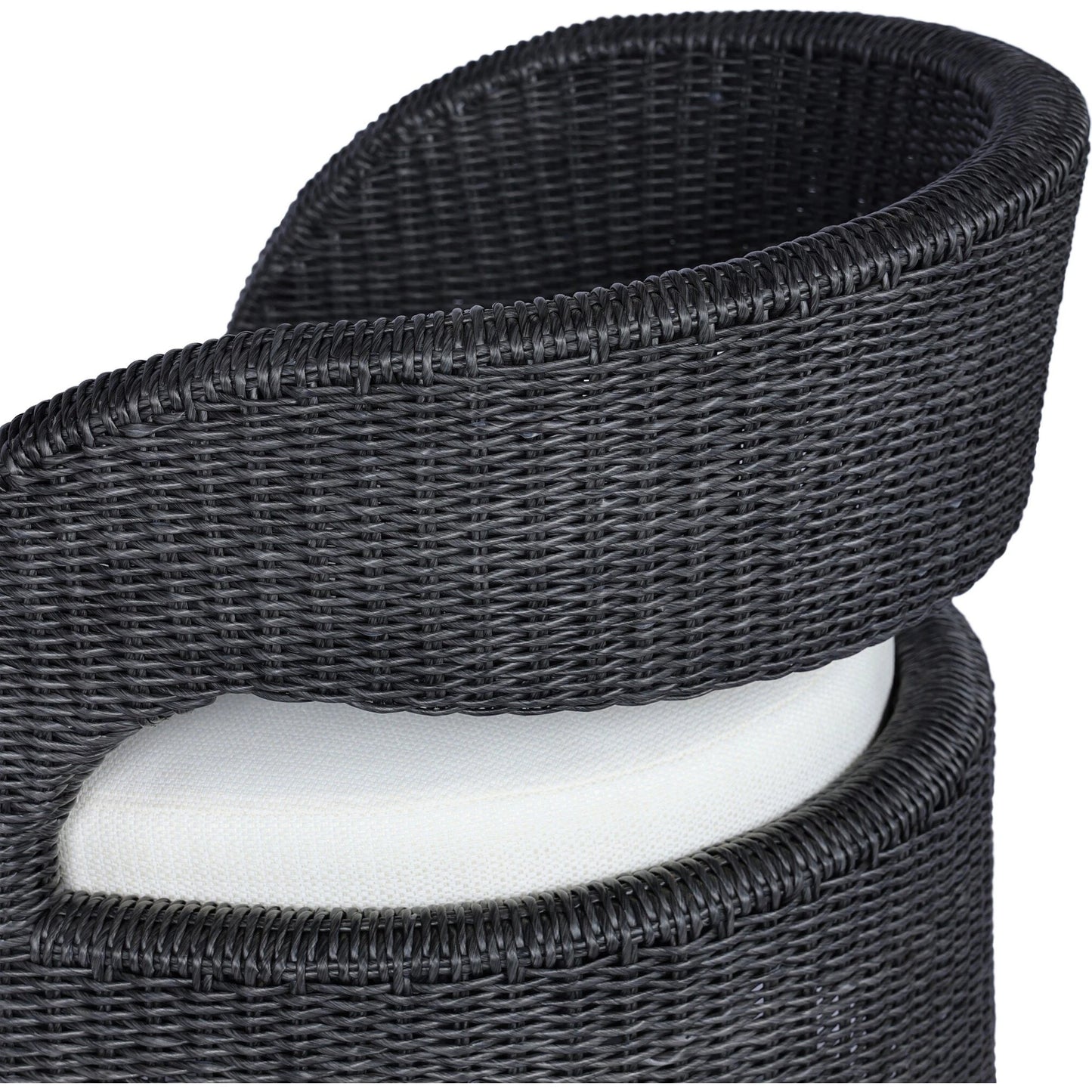 021 SI-2137373 | Closeup | Hawkins Outdoor Swivel Chair by Four Hands. Made from 100% olefin, 100% polyethylene, 91% polyurethane foam pad, 9% polyester fiber batting in a modern style.