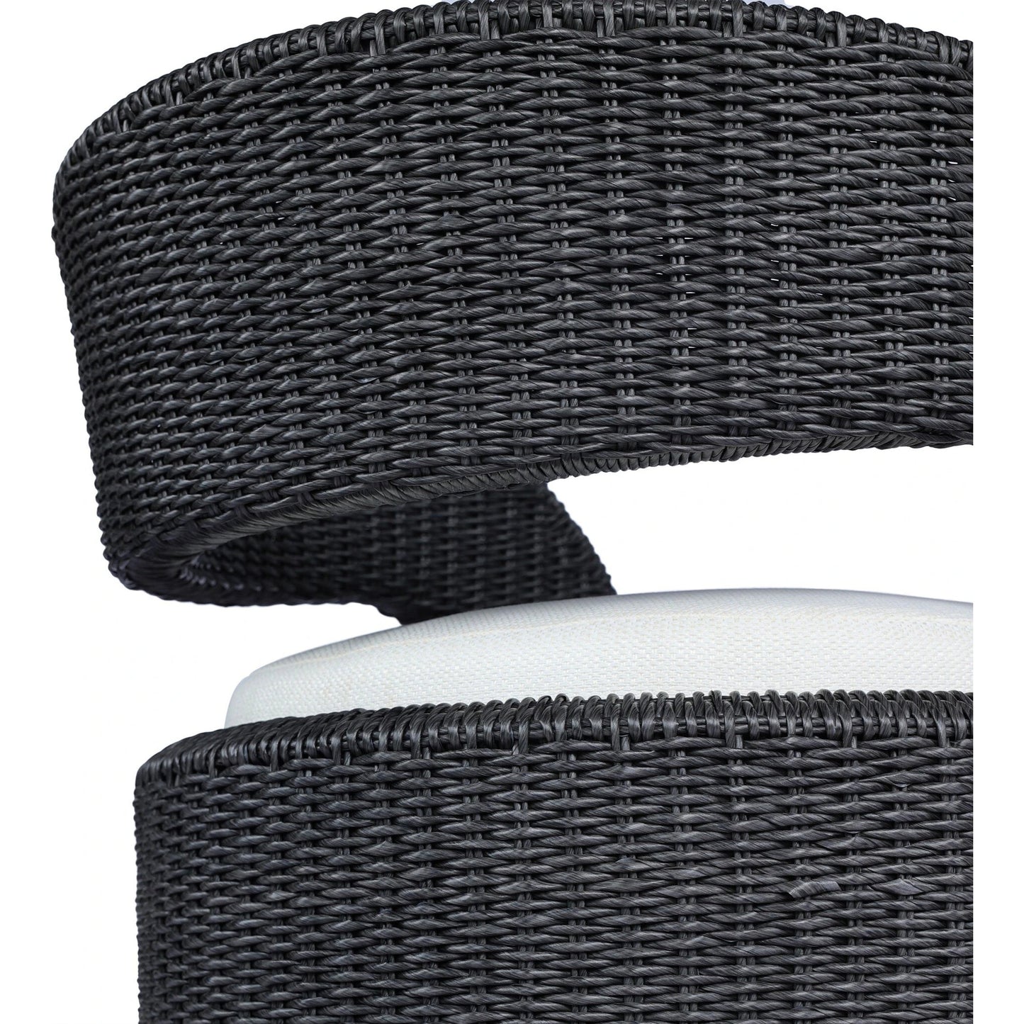 022 SI-2137373 | Closeup | Hawkins Outdoor Swivel Chair by Four Hands. Made from 100% olefin, 100% polyethylene, 91% polyurethane foam pad, 9% polyester fiber batting in a modern style.