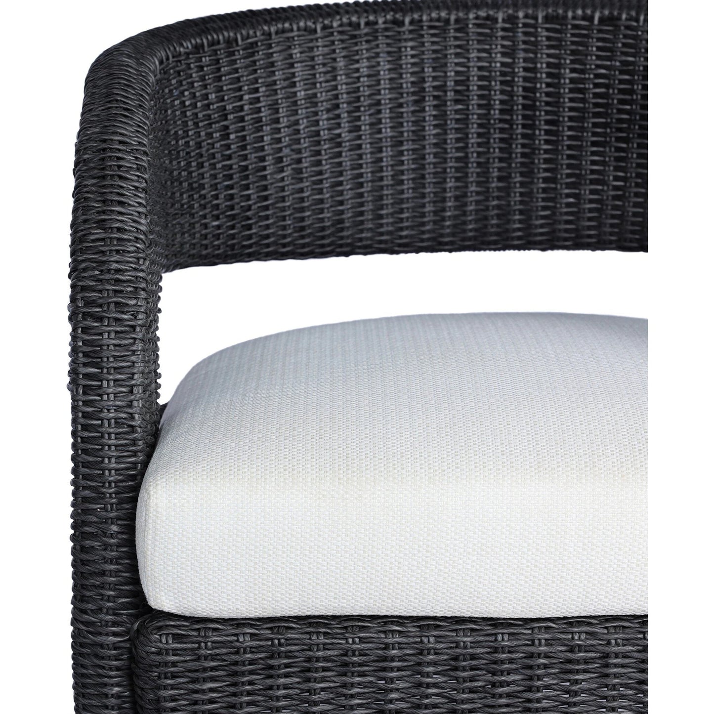 024 SI-2137373 | Closeup | Hawkins Outdoor Swivel Chair by Four Hands. Made from 100% olefin, 100% polyethylene, 91% polyurethane foam pad, 9% polyester fiber batting in a modern style.