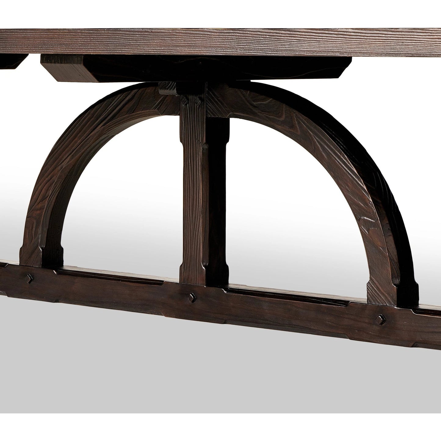 012 SI-2137638 | Closeup | The Arch Dining Table by Four Hands in medium brown fir. Made from thick pine veneer, solid pine, engineered hardwood in a modern style.