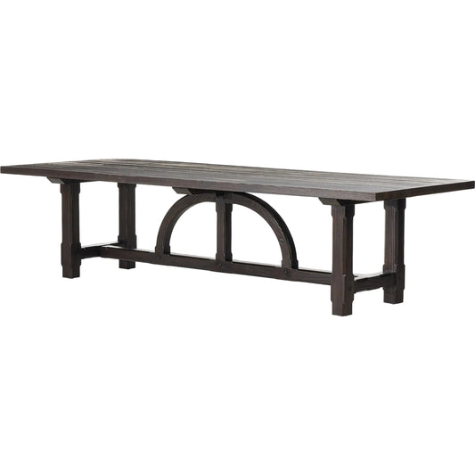 The Arch Dining Table by Four Hands in medium brown fir. Made from thick pine veneer, solid pine, engineered hardwood in a modern style.