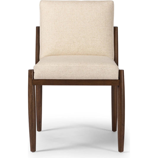 Costera Dining Chair by Four Hands in antwerp natural, almond, vintage cross woven cane. Made from 39% linen, 35% cotton, 26% polyester, solid parawood, cane in a transitional style.