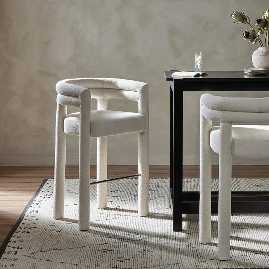 Tacova Bar Stool by Four Hands in florence cream, antique brass. Made from 100% polyester, iron in a modern style.