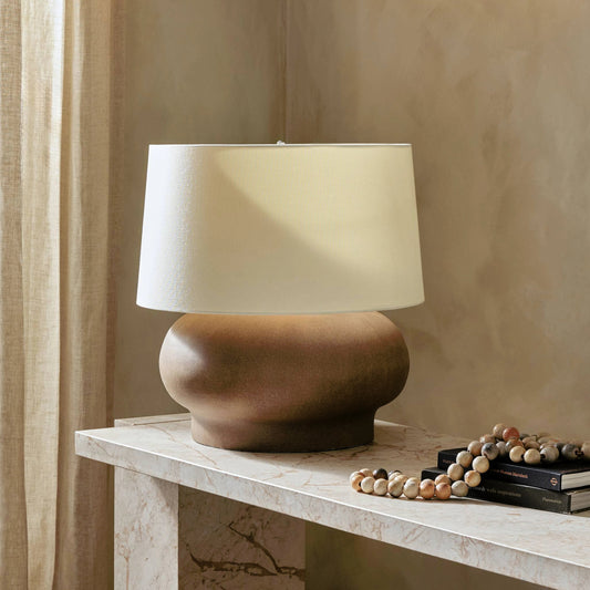 Kragen Table Lamp by Four Hands. Made from ceramic, 65% polyester, 35% flax/linen in a modern style.