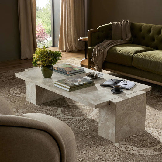 Romano Coffee Table by Four Hands in lunar marble. Made from solid marble in a modern style.