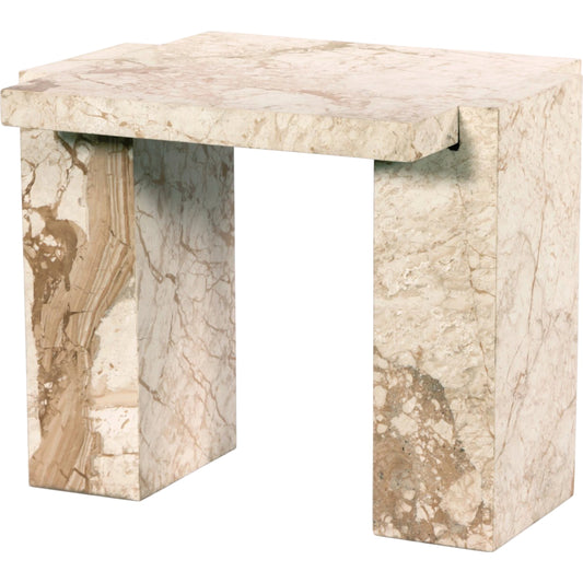 Romano End Table by Four Hands in desert taupe marble. Made from solid marble in a modern style.