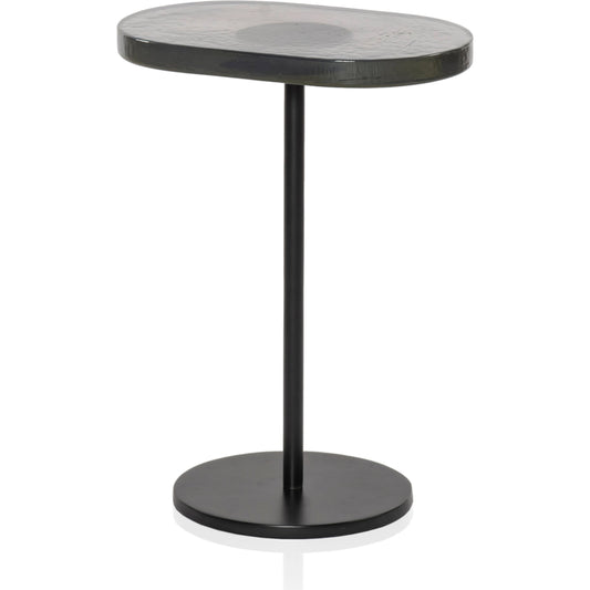 Vinia End Table by Four Hands in light blue cast glass, iron matte black. Made from iron, cast glass in a modern style.