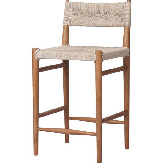 Lomas Counter Stool by Four Hands in vintage white, natural teak. Made from solid teak, 100% polyethylene in a modern style.