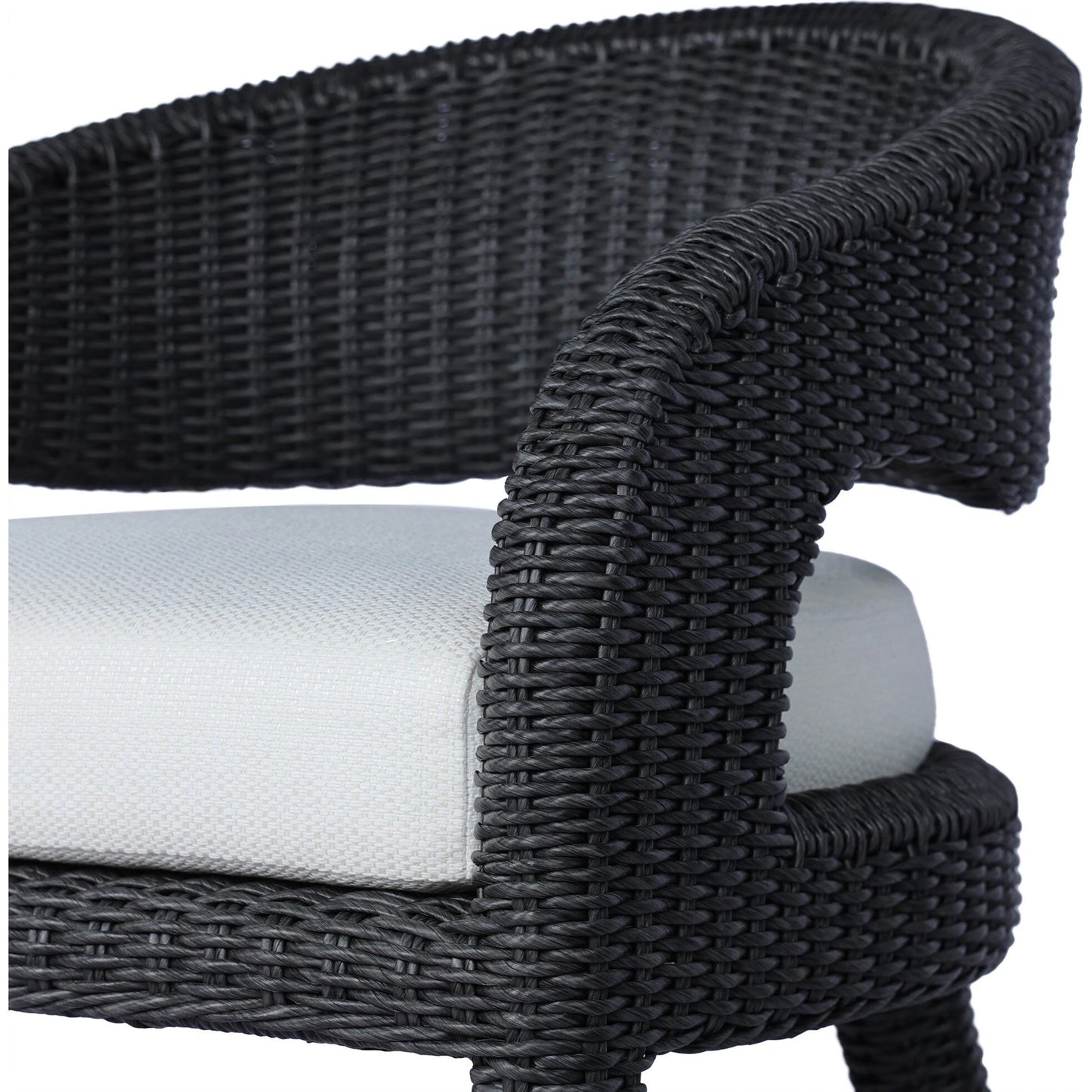 024 SI-2137371 | Closeup | Hawkins Outdoor Dining Chair by Four Hands. Made from 100% olefin, aluminum, 100% polyethylene in a modern style.