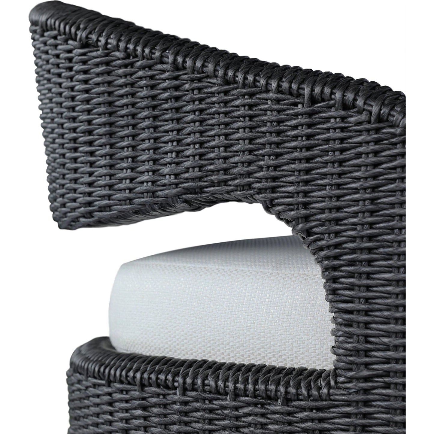 026 SI-2137371 | Closeup | Hawkins Outdoor Dining Chair by Four Hands. Made from 100% olefin, aluminum, 100% polyethylene in a modern style.
