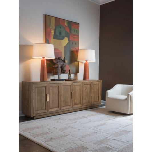 Barnaby Long Media Console by Artistica Home in champagne bronze. Made from white oak in a unique style.
