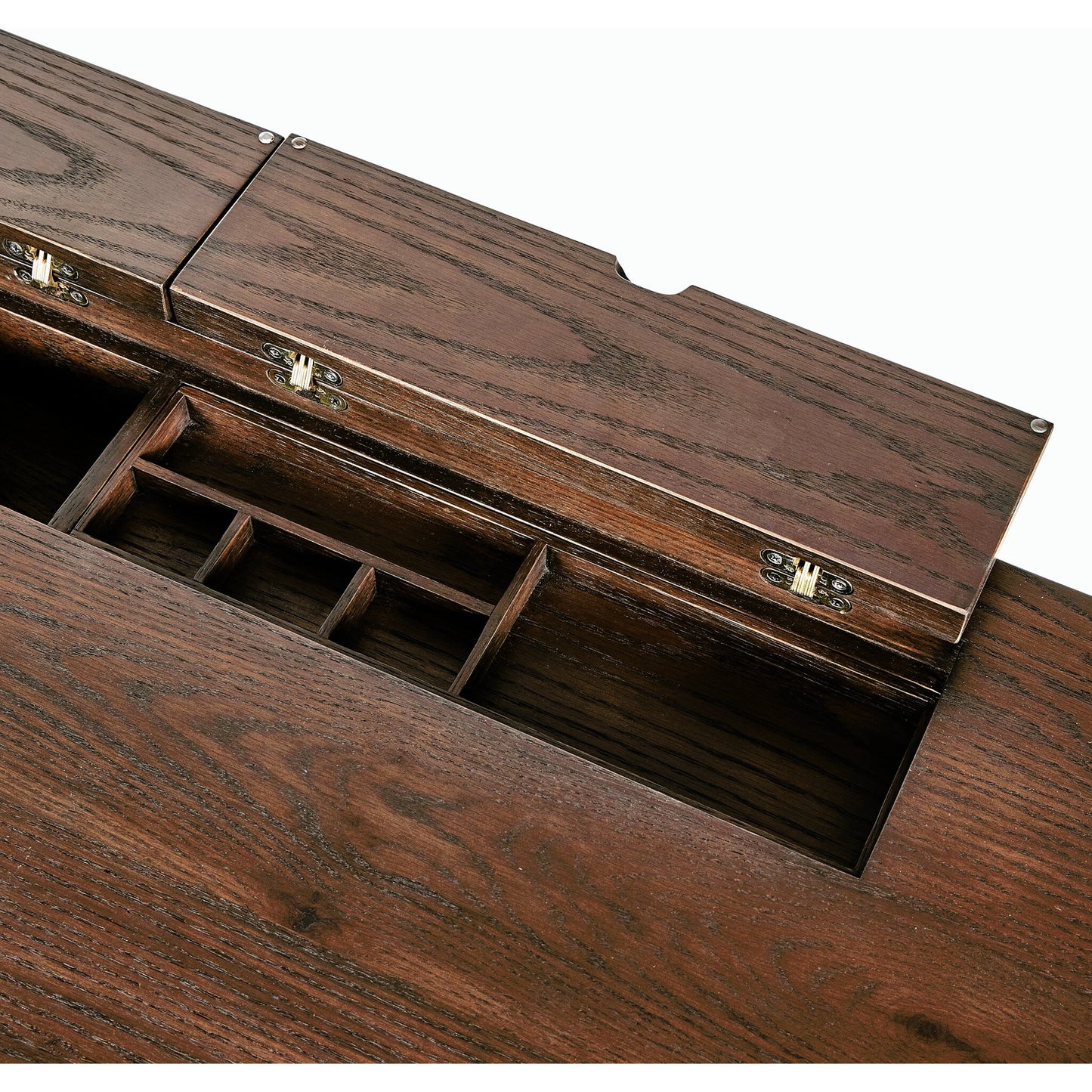 008 SI-2158553 | Closeup | Torrington Desk by Four Hands in umber oak. Made from resawn oak in a modern style.
