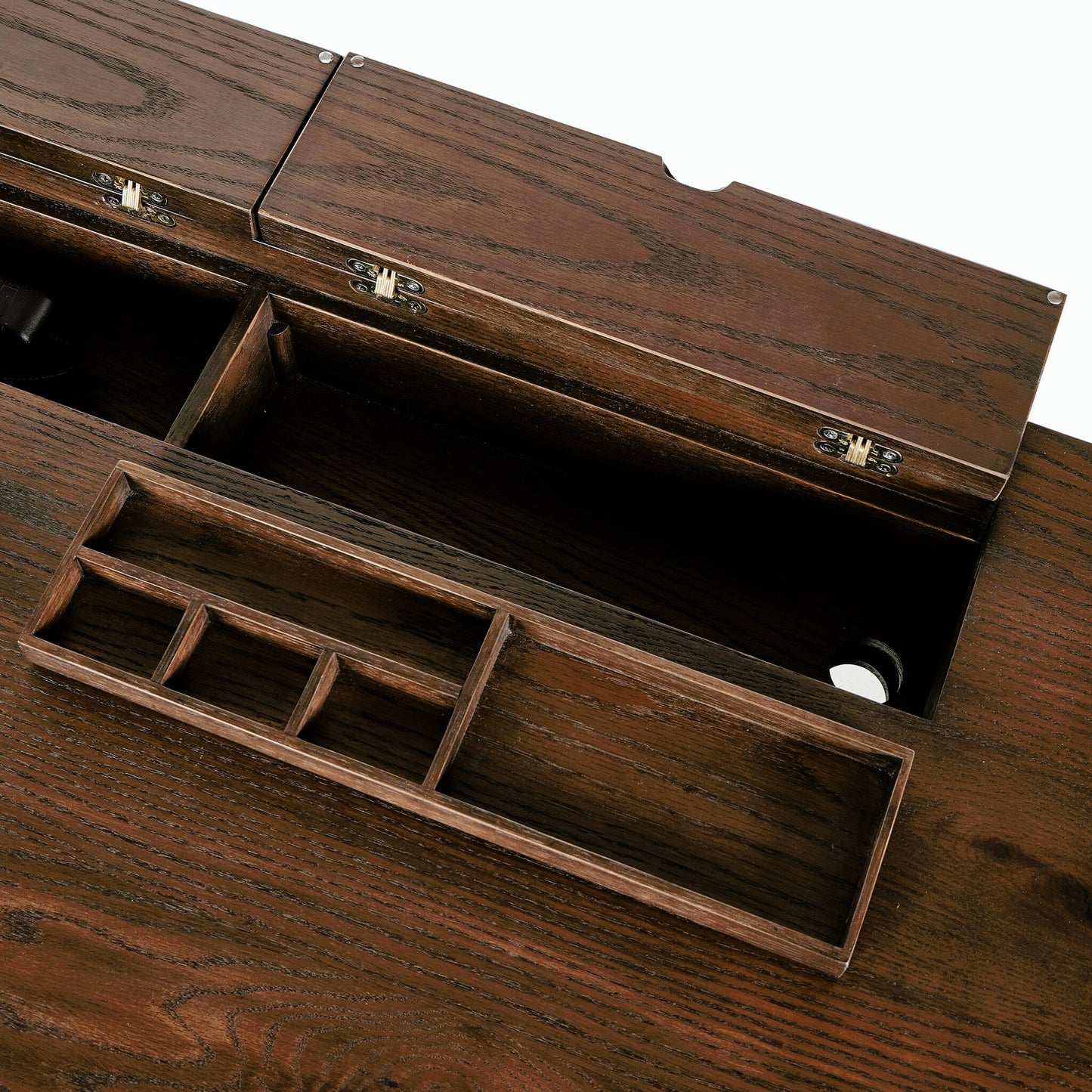 009 SI-2158553 | Closeup | Torrington Desk by Four Hands in umber oak. Made from resawn oak in a modern style.