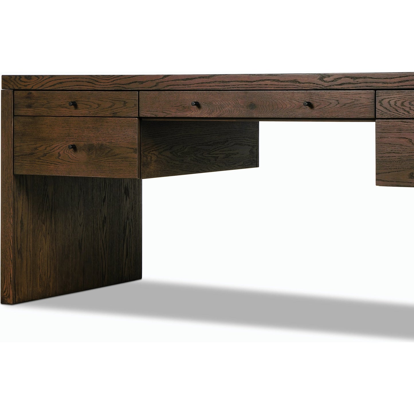 012 SI-2158553 | Closeup | Torrington Desk by Four Hands in umber oak. Made from resawn oak in a modern style.
