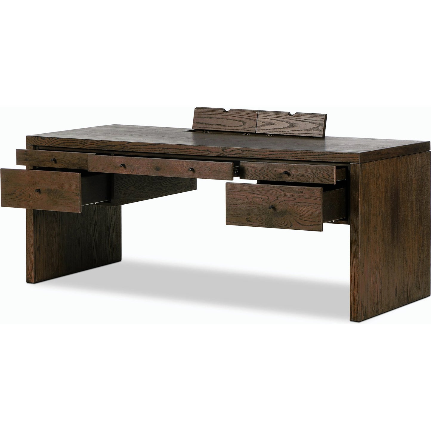 007 SI-2158553 | Closeup | Torrington Desk by Four Hands in umber oak. Made from resawn oak in a modern style.