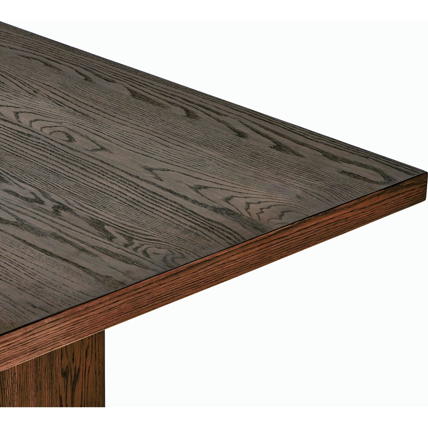 009 SI-2158554 | Closeup | Torrington Dining Table by Four Hands in umber oak, umber oak veneer and umber oak. Made from resawn oak, oak veneer, engineered hardwood in a modern style.