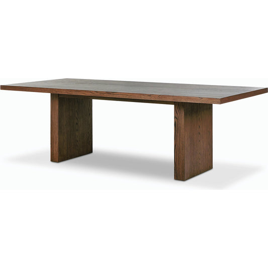 Torrington Dining Table by Four Hands in umber oak, umber oak veneer and umber oak. Made from resawn oak, oak veneer, engineered hardwood in a modern style.