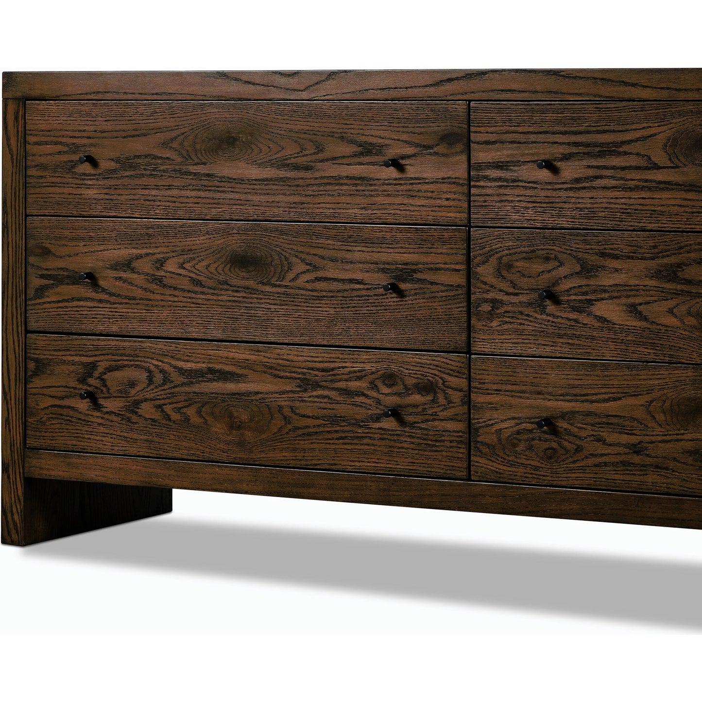 006 SI-2158548 | Closeup | Torrington 6 Drawer Dresser by Four Hands in umber oak, umber oak veneer and umber oak. Made from resawn oak, oak veneer in a modern style.