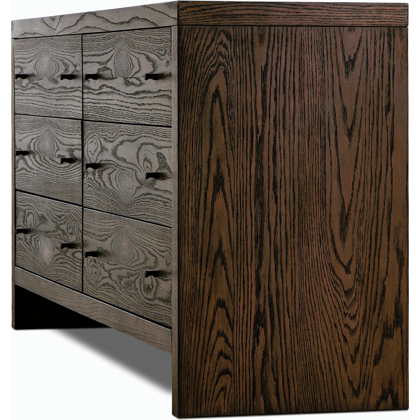 009 SI-2158548 | Closeup | Torrington 6 Drawer Dresser by Four Hands in umber oak, umber oak veneer and umber oak. Made from resawn oak, oak veneer in a modern style.