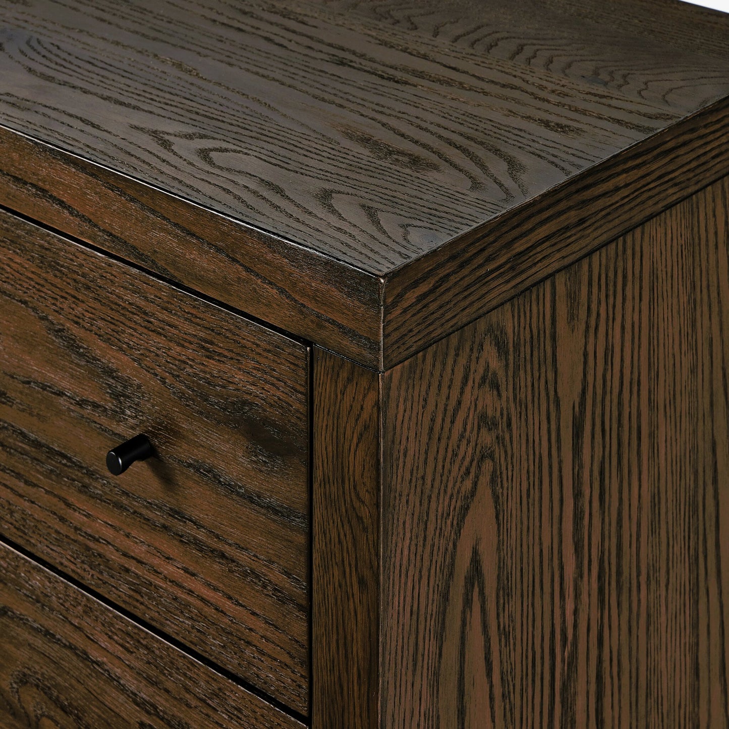 011 SI-2158548 | Closeup | Torrington 6 Drawer Dresser by Four Hands in umber oak, umber oak veneer and umber oak. Made from resawn oak, oak veneer in a modern style.
