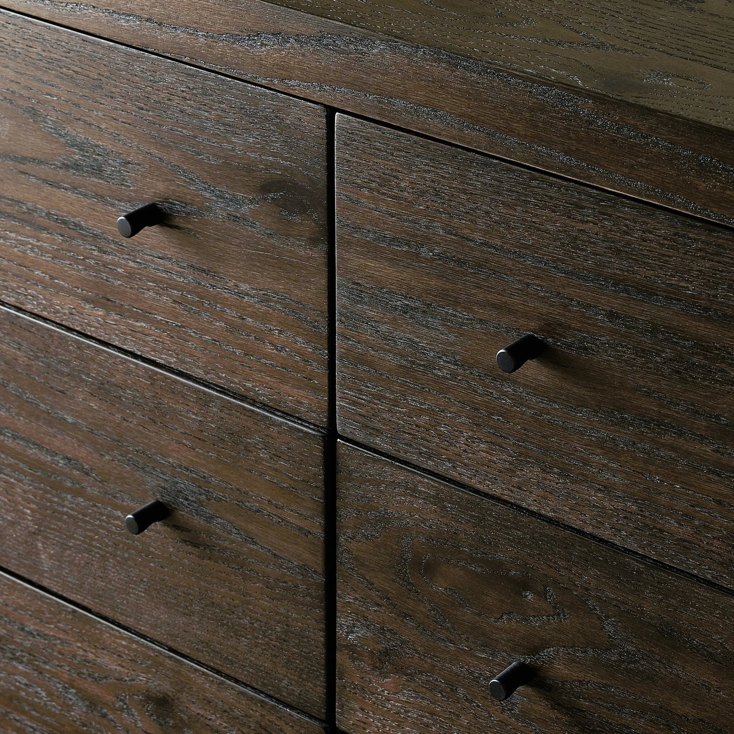 013 SI-2158548 | Closeup | Torrington 6 Drawer Dresser by Four Hands in umber oak, umber oak veneer and umber oak. Made from resawn oak, oak veneer in a modern style.