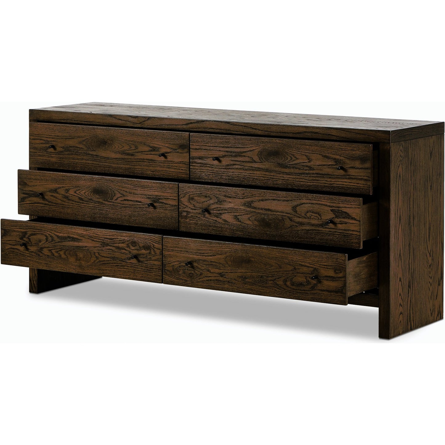 007 SI-2158548 | Closeup | Torrington 6 Drawer Dresser by Four Hands in umber oak, umber oak veneer and umber oak. Made from resawn oak, oak veneer in a modern style.