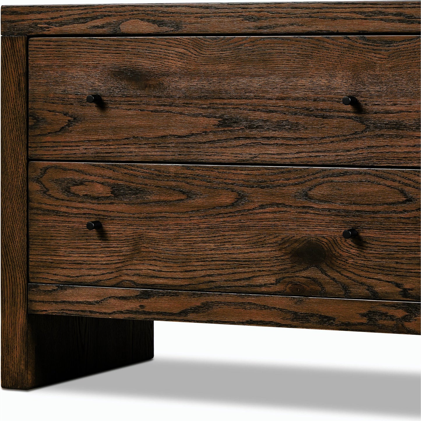 009 SI-2158552 | Closeup | Torrington Charging Nightstand by Four Hands in umber oak, umber oak veneer and umber oak. Made from resawn oak, oak veneer in a modern style.