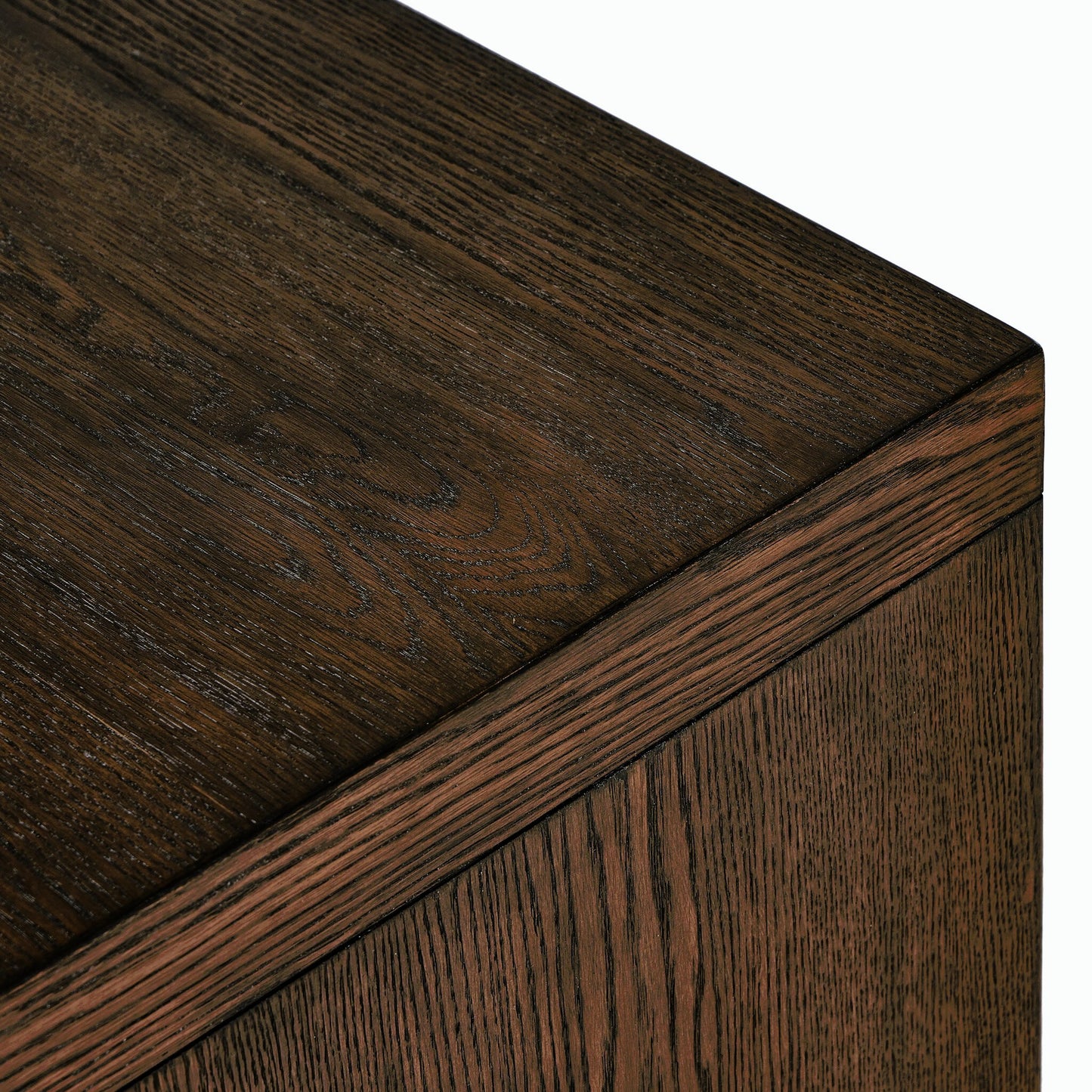 011 SI-2158552 | Closeup | Torrington Charging Nightstand by Four Hands in umber oak, umber oak veneer and umber oak. Made from resawn oak, oak veneer in a modern style.