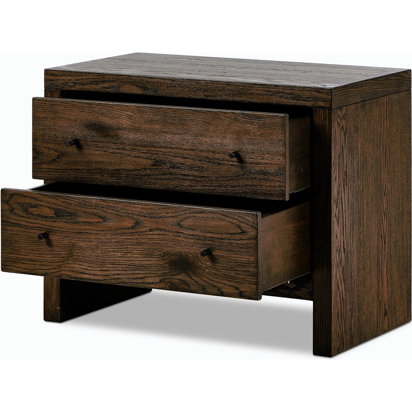 007 SI-2158552 | Closeup | Torrington Charging Nightstand by Four Hands in umber oak, umber oak veneer and umber oak. Made from resawn oak, oak veneer in a modern style.