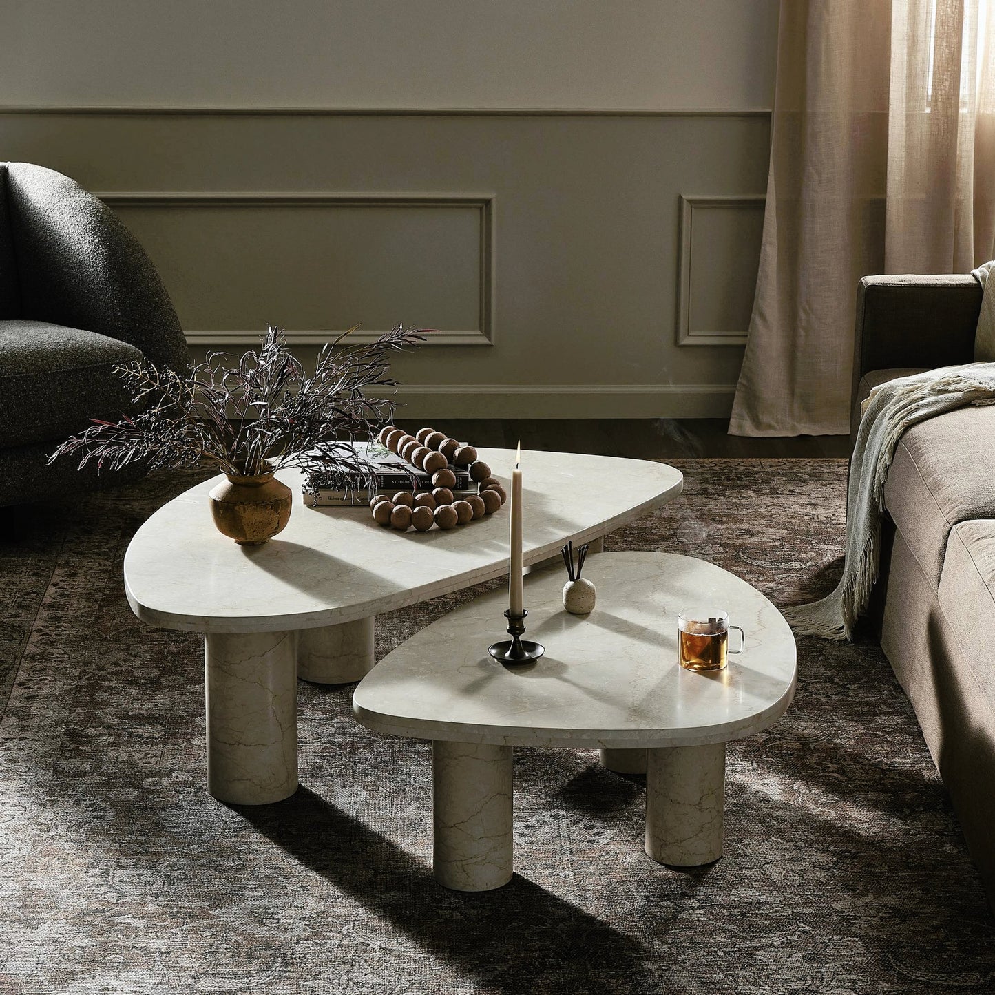 026 SI-2158610 | Lifestyle | Zion Coffee Table Set by Four Hands. Made from solid marble, engineered hardwood in a modern style.