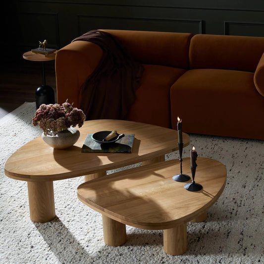 Zion Nesting Coffee Table Set by Four Hands in natural oak, natural oak veneer. Made from solid oak, oak veneer in a cottage & farmhouse style.