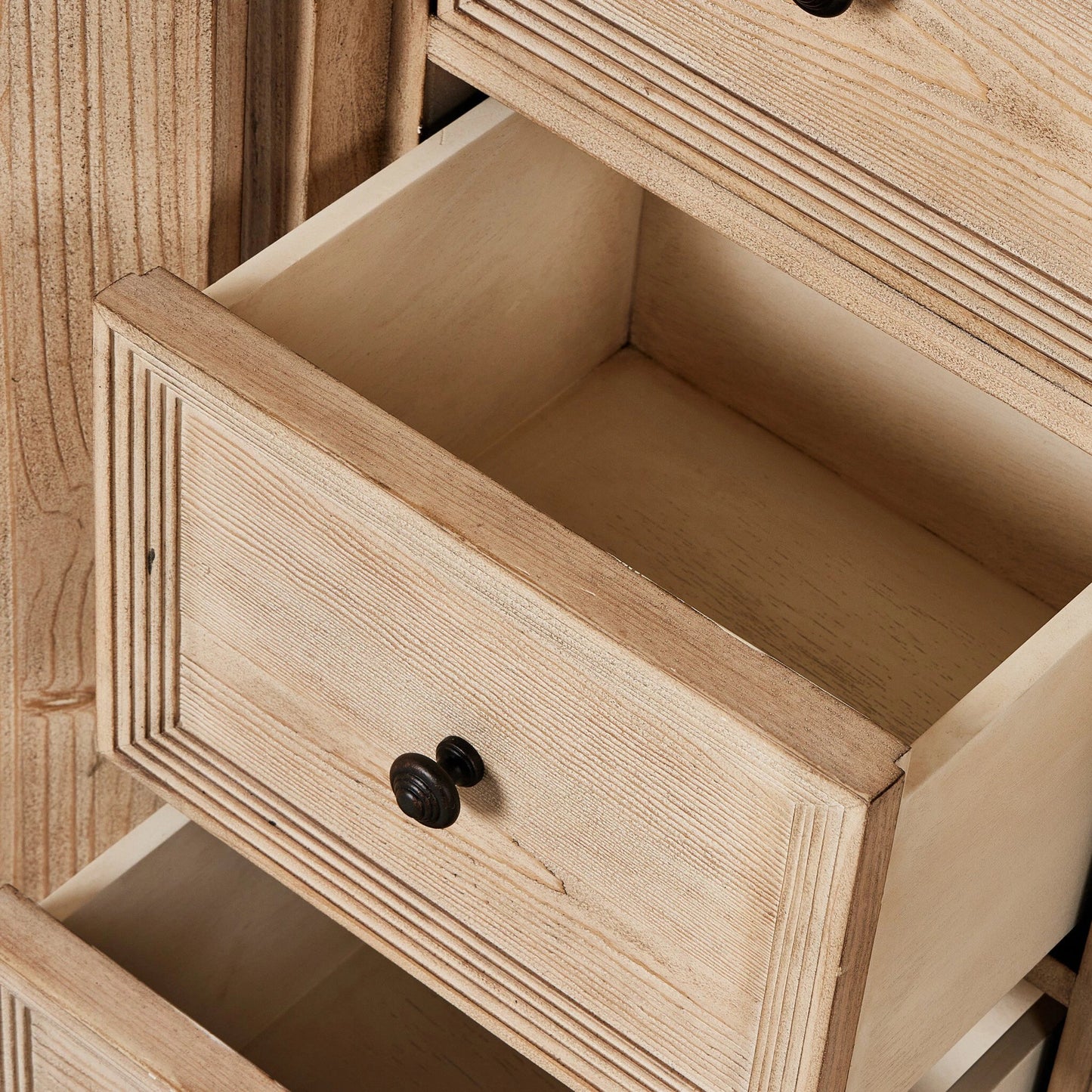 015 SI-2137632 | Closeup | The "Please No More Doors" Cabinet by Four Hands in natural pine. Made from solid pine, thick pine veneer in a modern style.