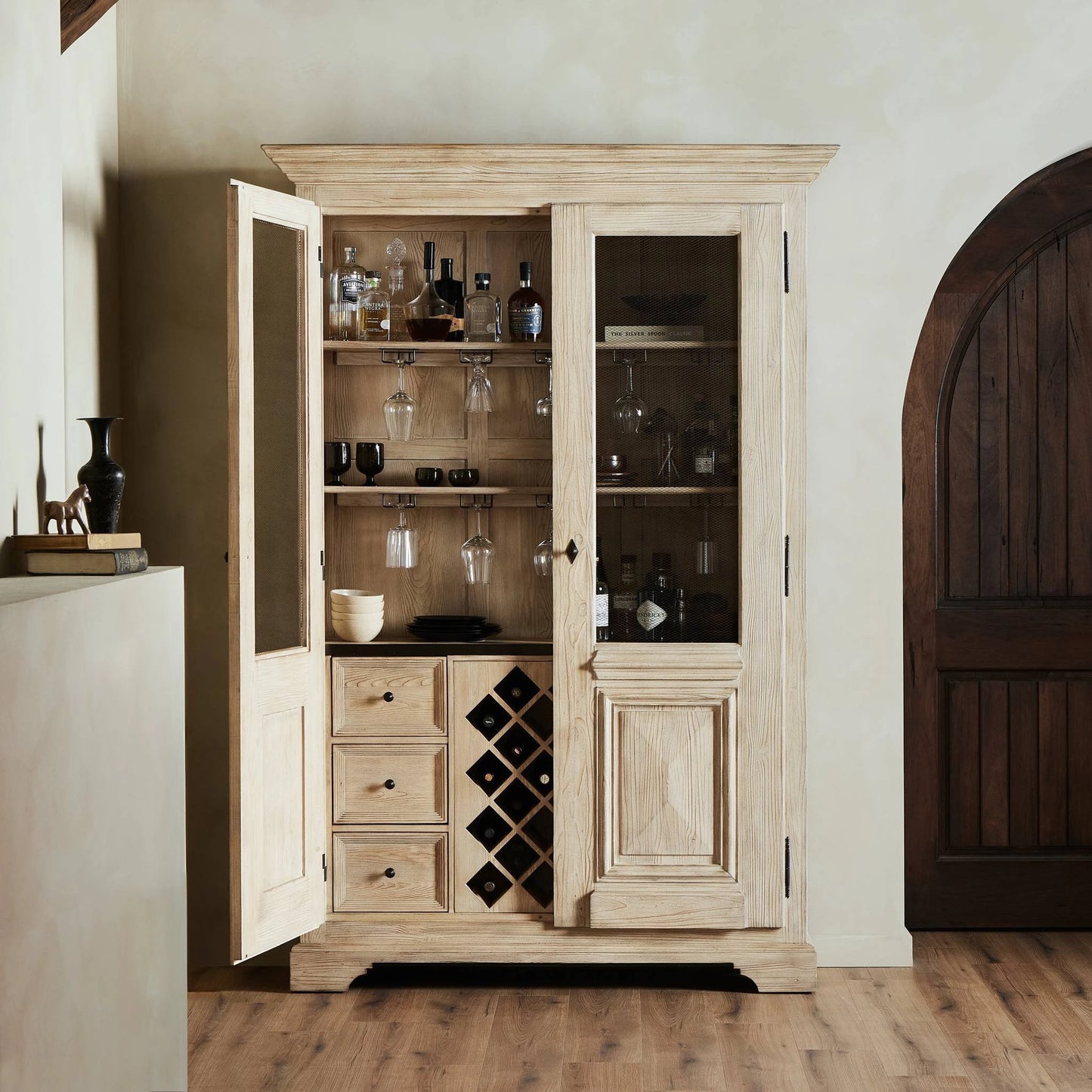 017 SI-2137632 | Lifestyle | The "Please No More Doors" Cabinet by Four Hands in natural pine. Made from solid pine, thick pine veneer in a modern style.